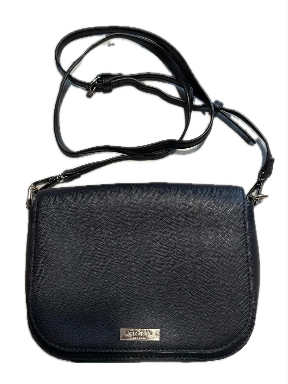 kate spade Black Saffiano Crossbody with Metal Logo Plaque